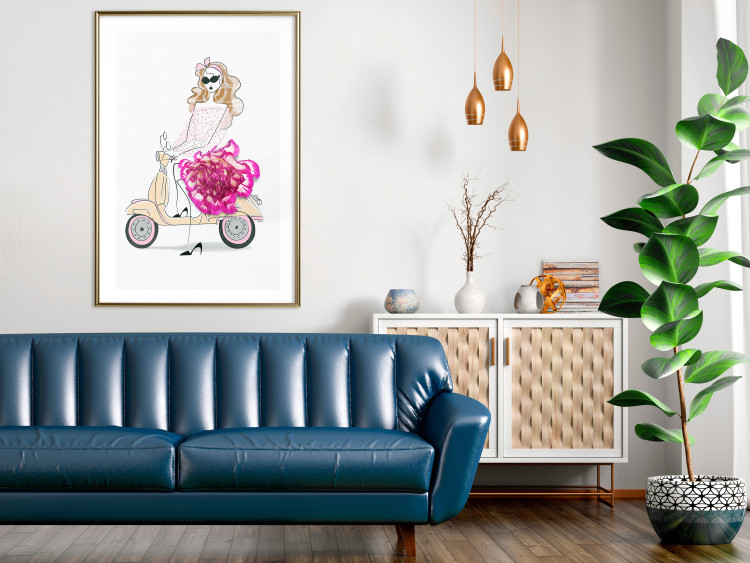 Poster Girl on Scooter - abstract woman with flower on white background 127837 additionalImage 13
