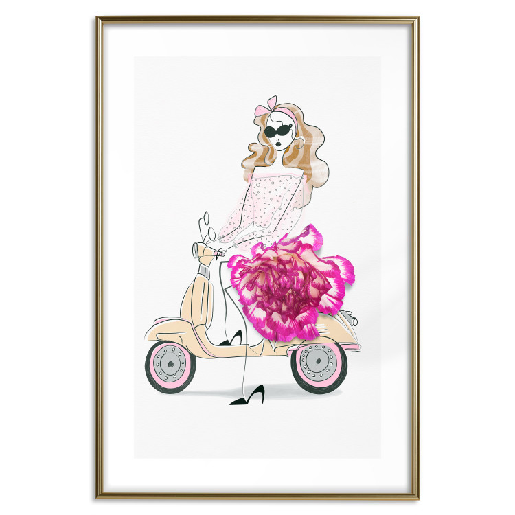 Poster Girl on Scooter - abstract woman with flower on white background 127837 additionalImage 16