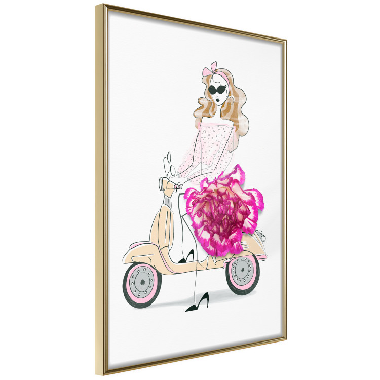 Poster Girl on Scooter - abstract woman with flower on white background 127837 additionalImage 14