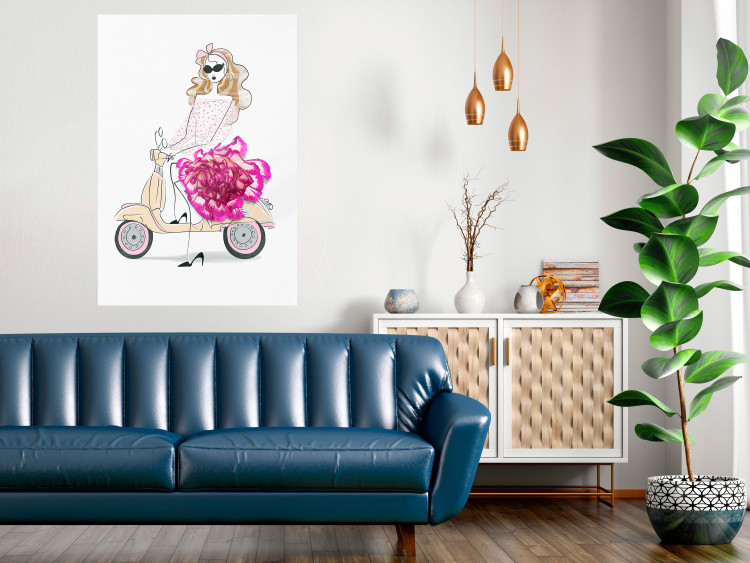 Poster Girl on Scooter - abstract woman with flower on white background 127837 additionalImage 4