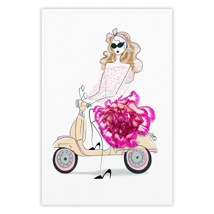 Poster Girl on Scooter - abstract woman with flower on white background 127837