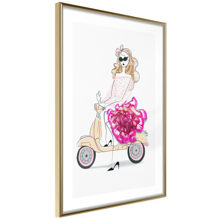 Poster Girl on Scooter - abstract woman with flower on white background 127837 additionalImage 9