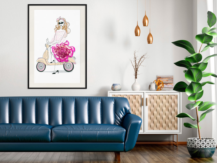 Poster Girl on Scooter - abstract woman with flower on white background 127837 additionalImage 24