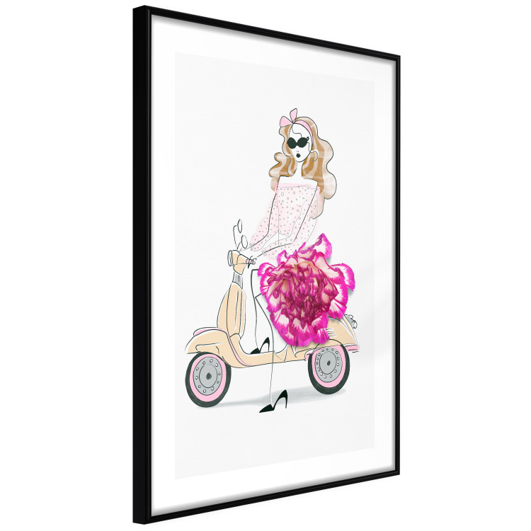 Poster Girl on Scooter - abstract woman with flower on white background 127837 additionalImage 8