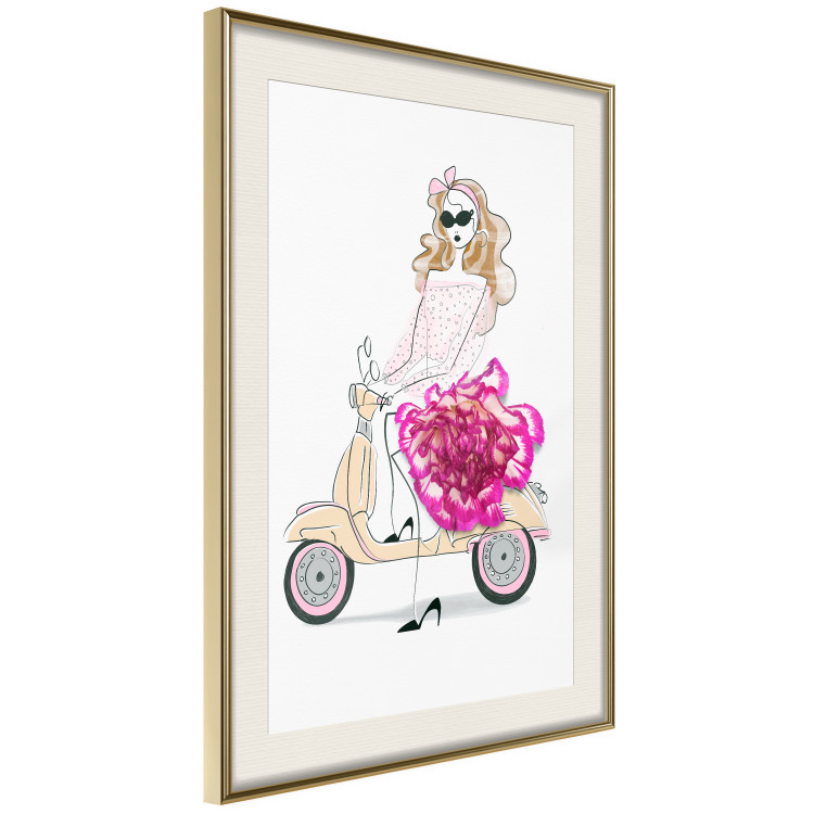Poster Girl on Scooter - abstract woman with flower on white background 127837 additionalImage 3