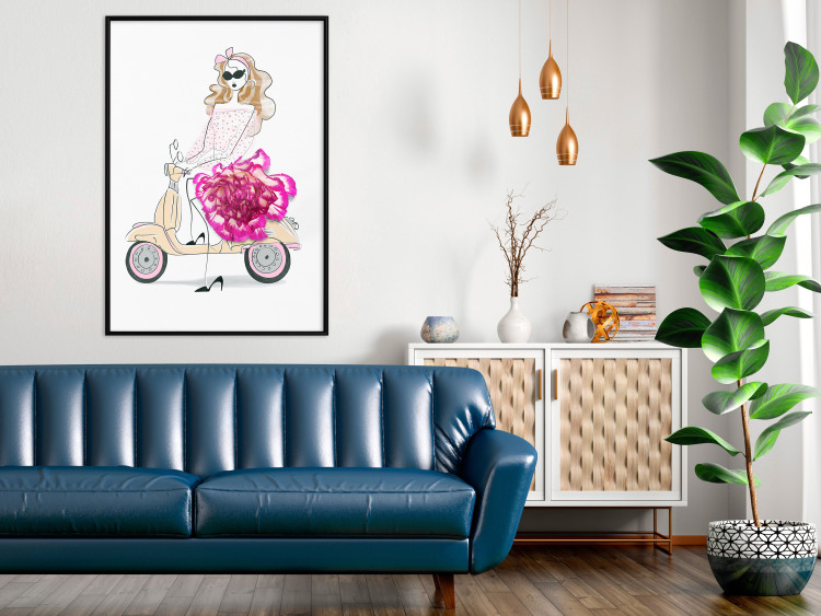Poster Girl on Scooter - abstract woman with flower on white background 127837 additionalImage 4