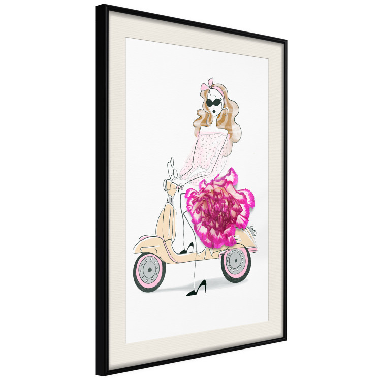 Poster Girl on Scooter - abstract woman with flower on white background 127837 additionalImage 2