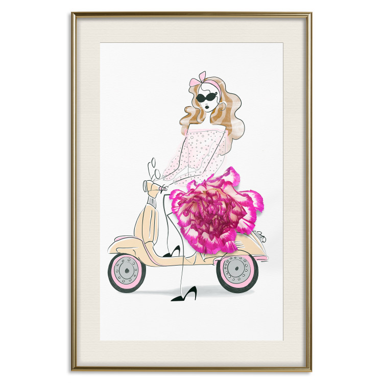 Poster Girl on Scooter - abstract woman with flower on white background 127837 additionalImage 20