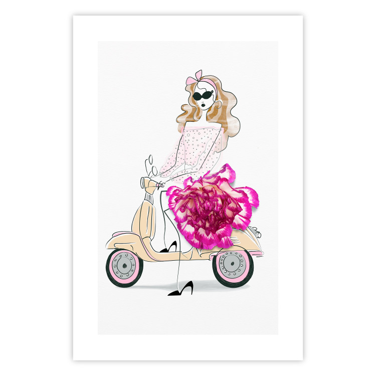 Poster Girl on Scooter - abstract woman with flower on white background 127837 additionalImage 25