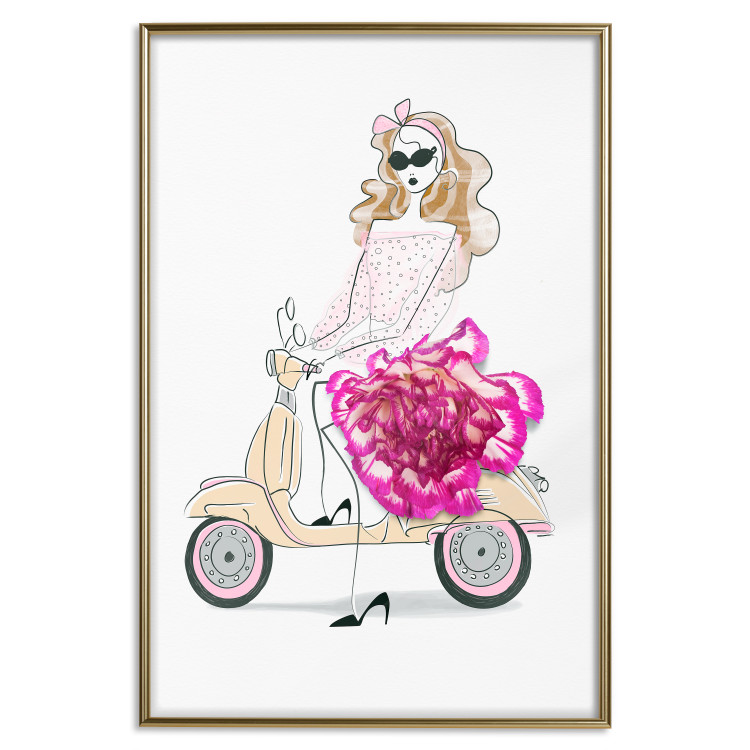 Poster Girl on Scooter - abstract woman with flower on white background 127837 additionalImage 17