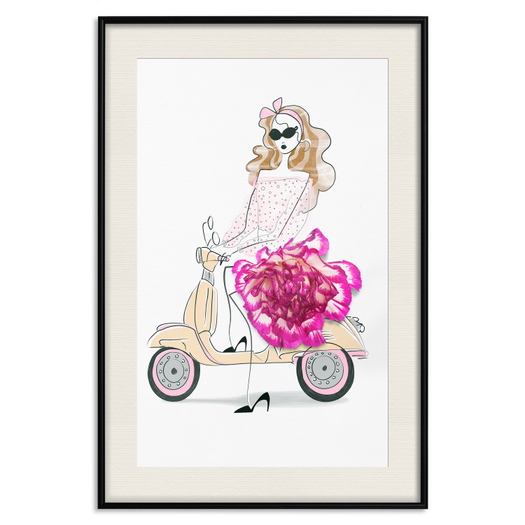 Poster Girl on Scooter - abstract woman with flower on white background 127837 additionalImage 19
