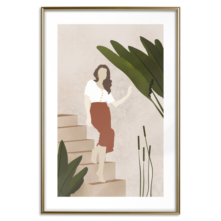 Poster Beautiful Stranger - a beautiful woman descending stairs among plants 136537 additionalImage 13