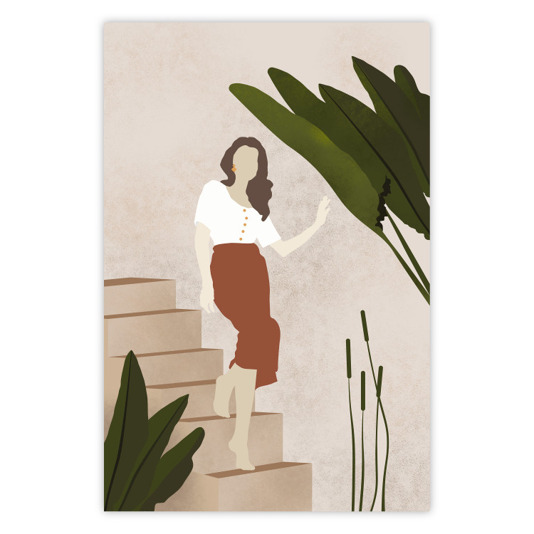 Poster Beautiful Stranger - a beautiful woman descending stairs among plants 136537