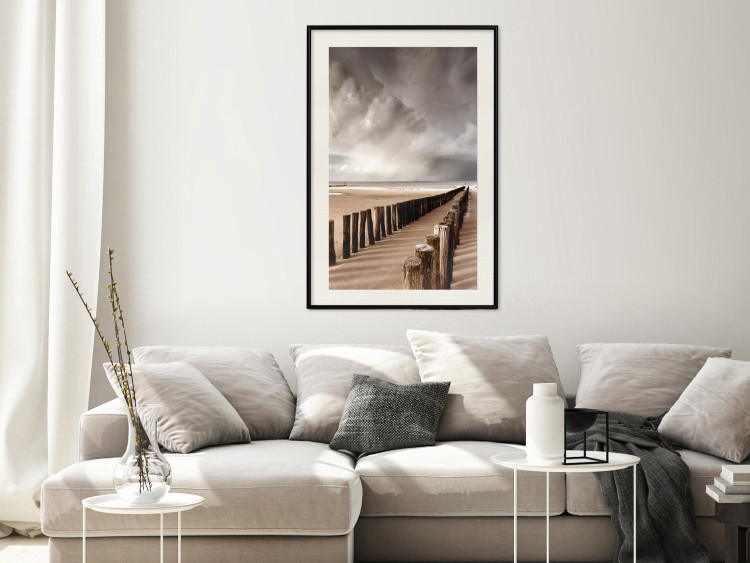 Wall Poster Perspective of Hope - beach landscape with poles against dark clouds 138037 additionalImage 12