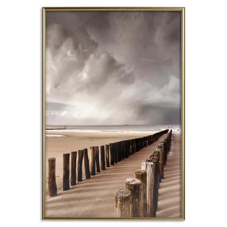 Wall Poster Perspective of Hope - beach landscape with poles against dark clouds 138037 additionalImage 26