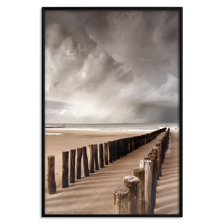 Wall Poster Perspective of Hope - beach landscape with poles against dark clouds 138037 additionalImage 20