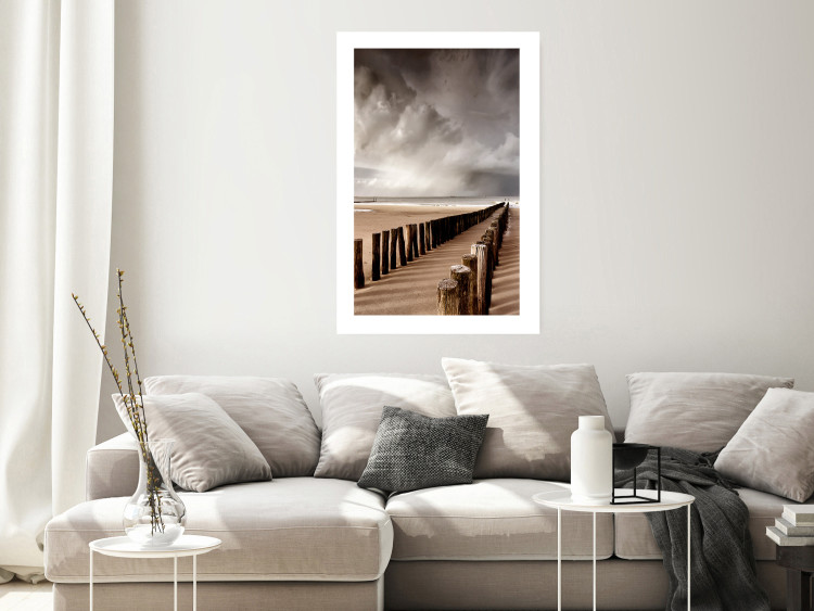 Wall Poster Perspective of Hope - beach landscape with poles against dark clouds 138037 additionalImage 14