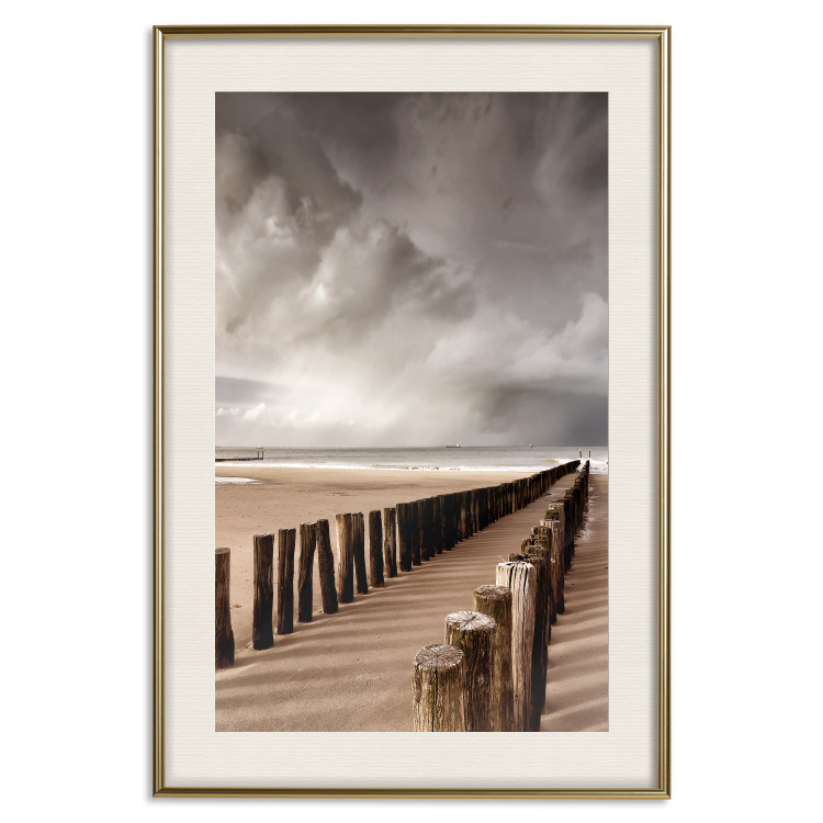 Wall Poster Perspective of Hope - beach landscape with poles against dark clouds 138037 additionalImage 24