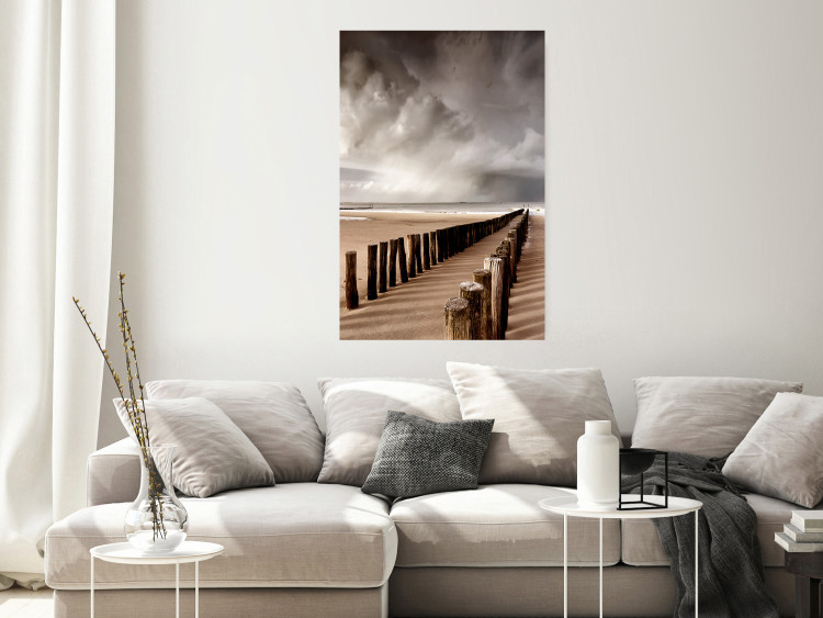 Wall Poster Perspective of Hope - beach landscape with poles against dark clouds 138037 additionalImage 16