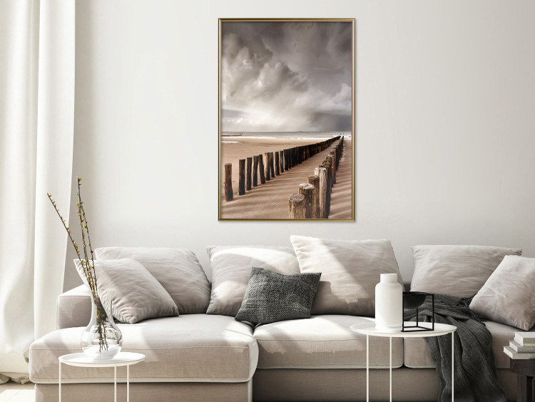 Wall Poster Perspective of Hope - beach landscape with poles against dark clouds 138037 additionalImage 18