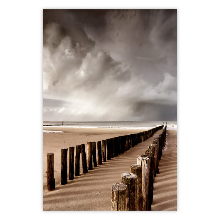 Wall Poster Perspective of Hope - beach landscape with poles against dark clouds 138037