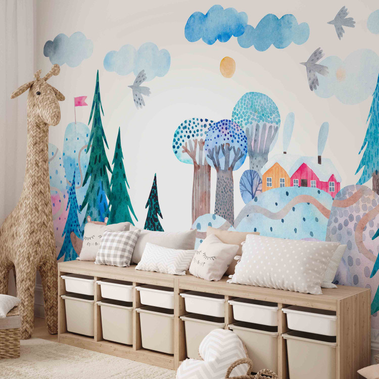 Photo Wallpaper Journey in the forest - landscape with cloud mountains and trees for children 142737 additionalImage 5