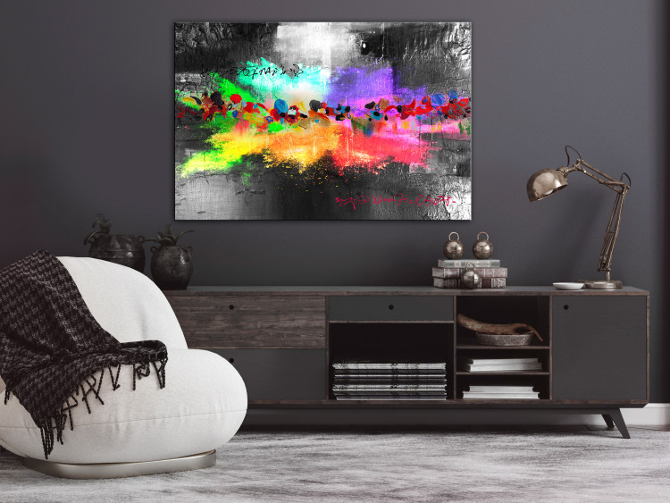 Canvas Print Rainbow Colors - Colorful Abstraction With a Texture on a Silver and Black Background 148437 additionalImage 3