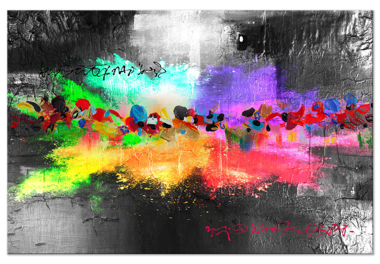 Canvas Print Rainbow Colors - Colorful Abstraction With a Texture on a Silver and Black Background 148437