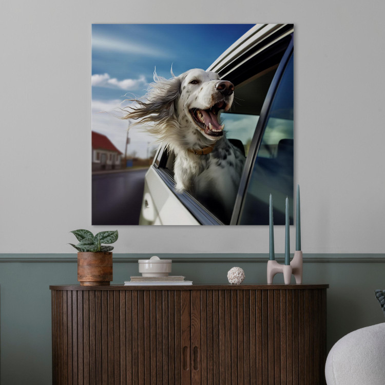 Canvas Print AI Dog English Setter - Animal Catching Air Rush While Traveling by Car - Square 150237 additionalImage 9