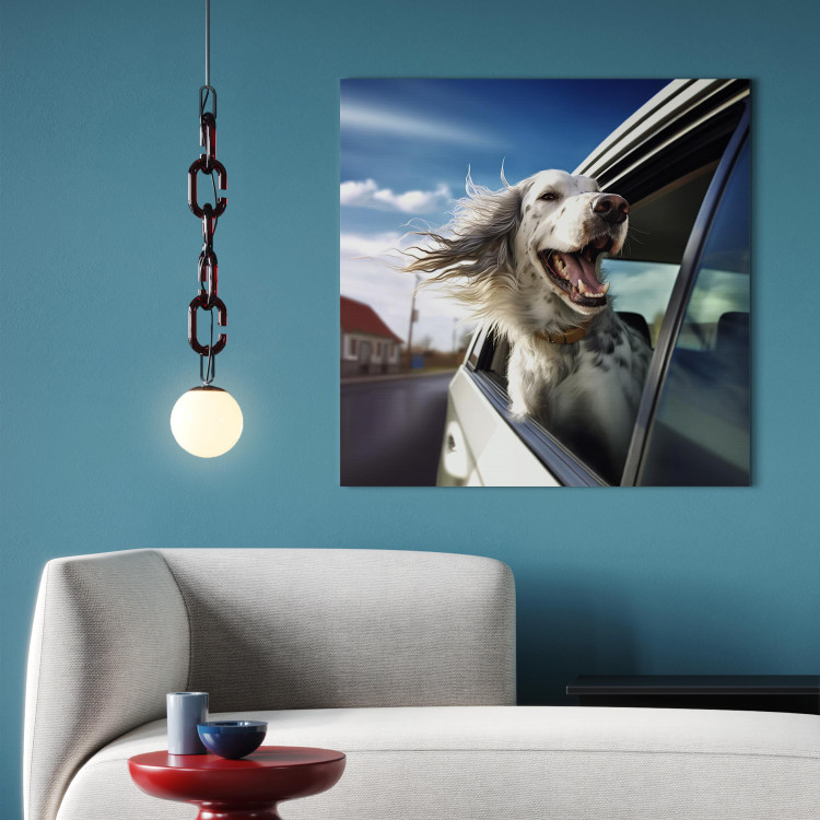 Canvas Print AI Dog English Setter - Animal Catching Air Rush While Traveling by Car - Square 150237 additionalImage 11
