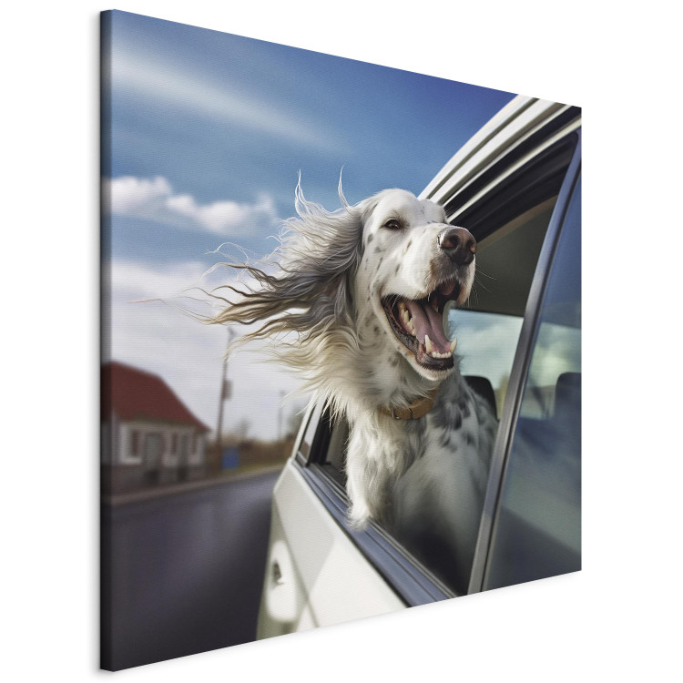 Canvas Print AI Dog English Setter - Animal Catching Air Rush While Traveling by Car - Square 150237 additionalImage 2