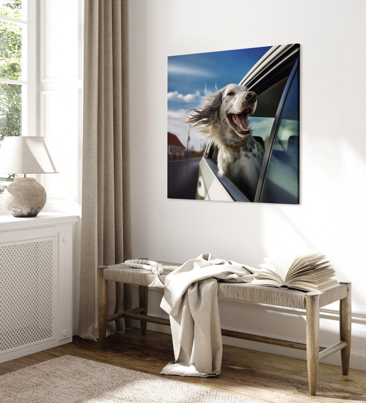 Canvas Print AI Dog English Setter - Animal Catching Air Rush While Traveling by Car - Square 150237 additionalImage 10
