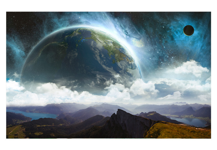 Wall Mural Cosmic World - Landscape with Space and Earth in Clouds Above Mountains 59837 additionalImage 1