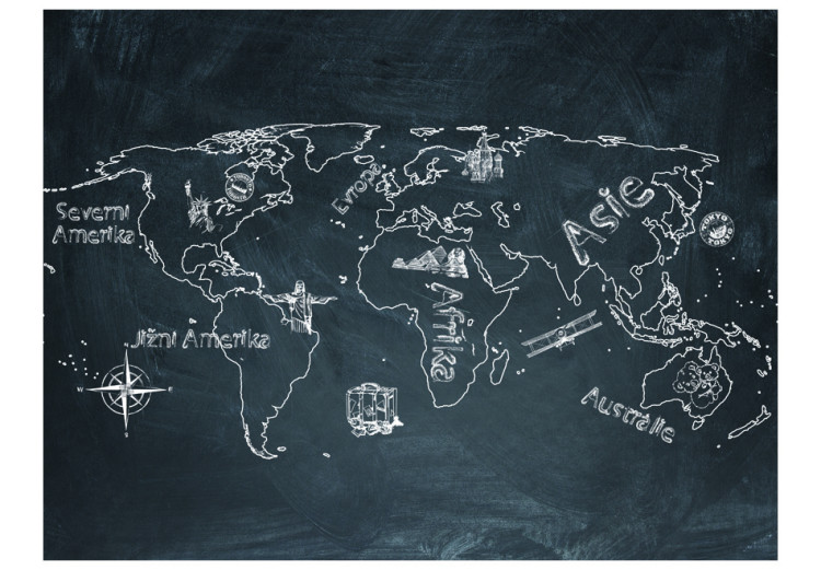 Wall Mural World Map - Continents on a Black Background with text in Czech 60037 additionalImage 1