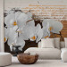 Photo Wallpaper Sentimental Thoughts - Orchid Flowers in a Modern Motif with Texts 60237
