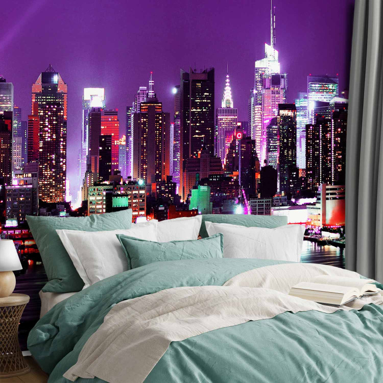 Wall Mural Lights of New York - Cityscape with a Touch of Purple Shades 61537 additionalImage 2