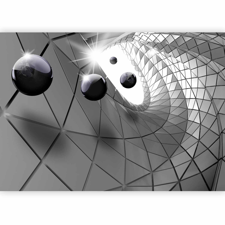 Photo Wallpaper Grey illusion - modern abstraction with 3D effect and black balls 91937 additionalImage 1