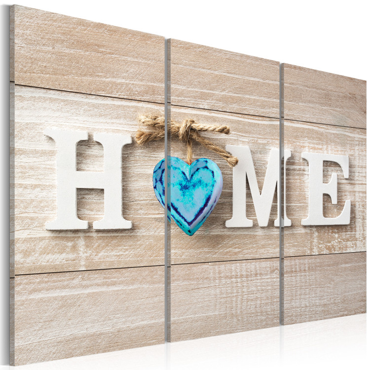 Canvas Art Print Heart of Home in Retro (3-part) - English Text on Wooden Background 94837 additionalImage 2