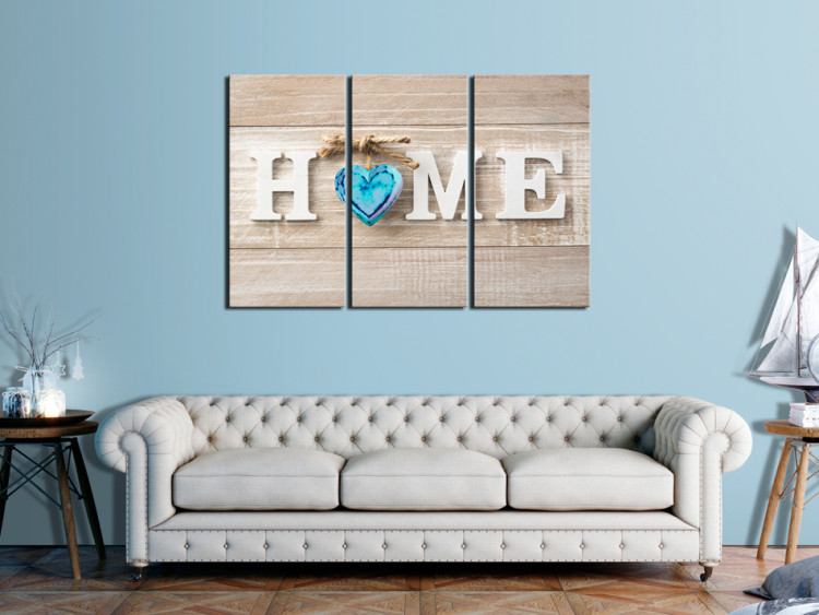 Canvas Art Print Heart of Home in Retro (3-part) - English Text on Wooden Background 94837 additionalImage 3