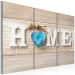 Canvas Art Print Heart of Home in Retro (3-part) - English Text on Wooden Background 94837 additionalThumb 2