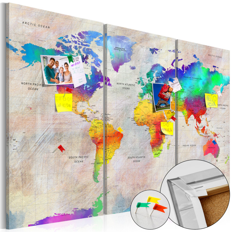 Decorative Pinboard World Map: Rainbow Gradient [Cork Map] 96137