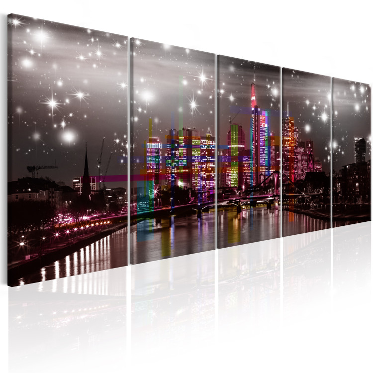 Canvas Frankfurt: Colorful City (5-piece) - Skyscrapers Against Starry Sky 98537 additionalImage 2