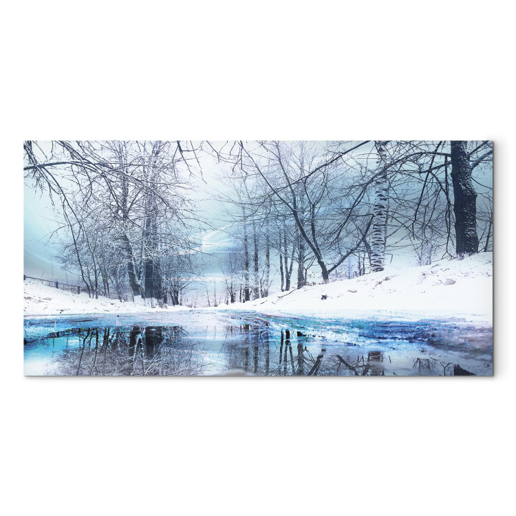 Canvas Harsh Winter (1-part) Wide - River Landscape with White Scenery 108447