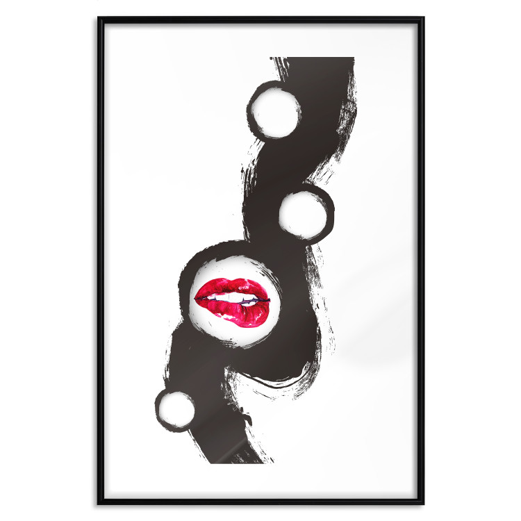 Wall Poster Bitten lips - black and white abstraction with a touch of red 115047 additionalImage 15