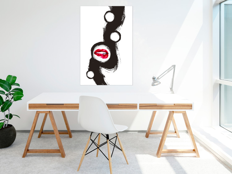 Wall Poster Bitten lips - black and white abstraction with a touch of red 115047 additionalImage 17