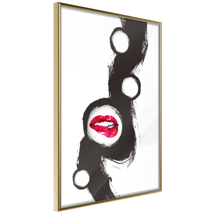 Wall Poster Bitten lips - black and white abstraction with a touch of red 115047 additionalImage 12
