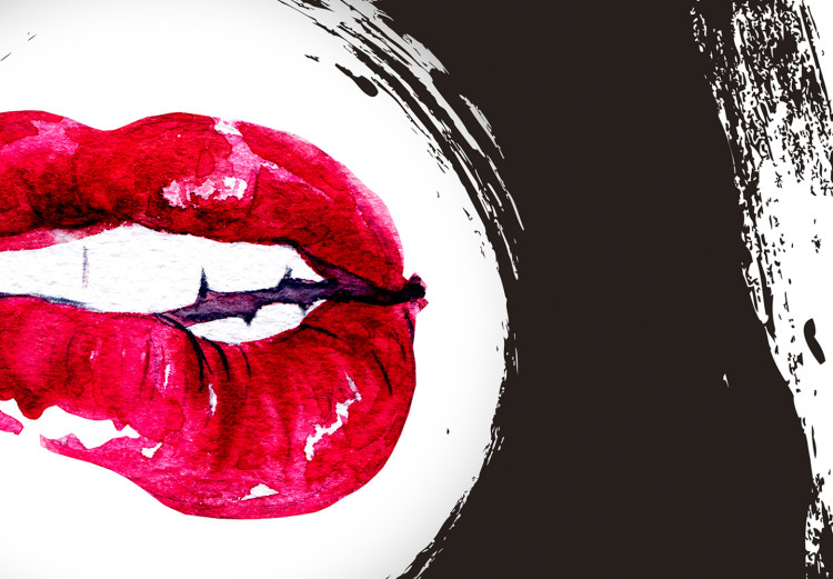 Wall Poster Bitten lips - black and white abstraction with a touch of red 115047 additionalImage 9