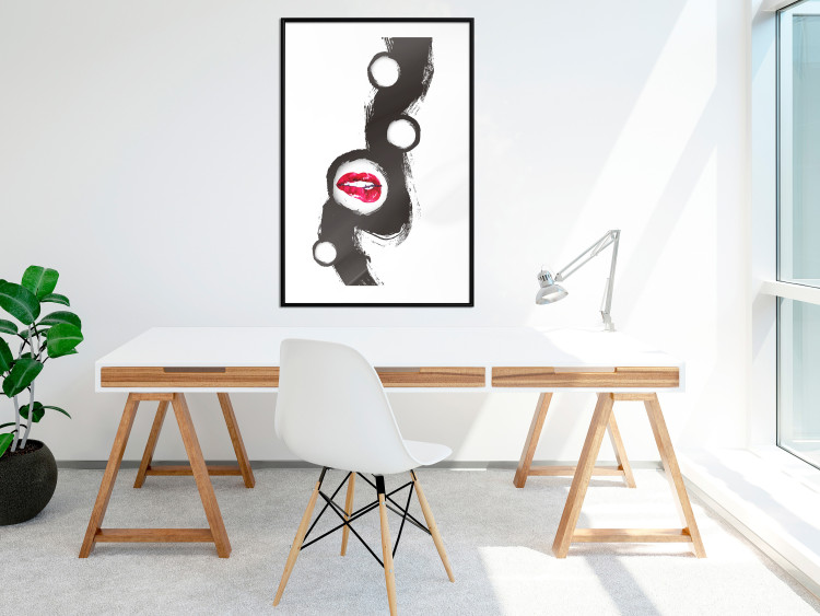Wall Poster Bitten lips - black and white abstraction with a touch of red 115047 additionalImage 4