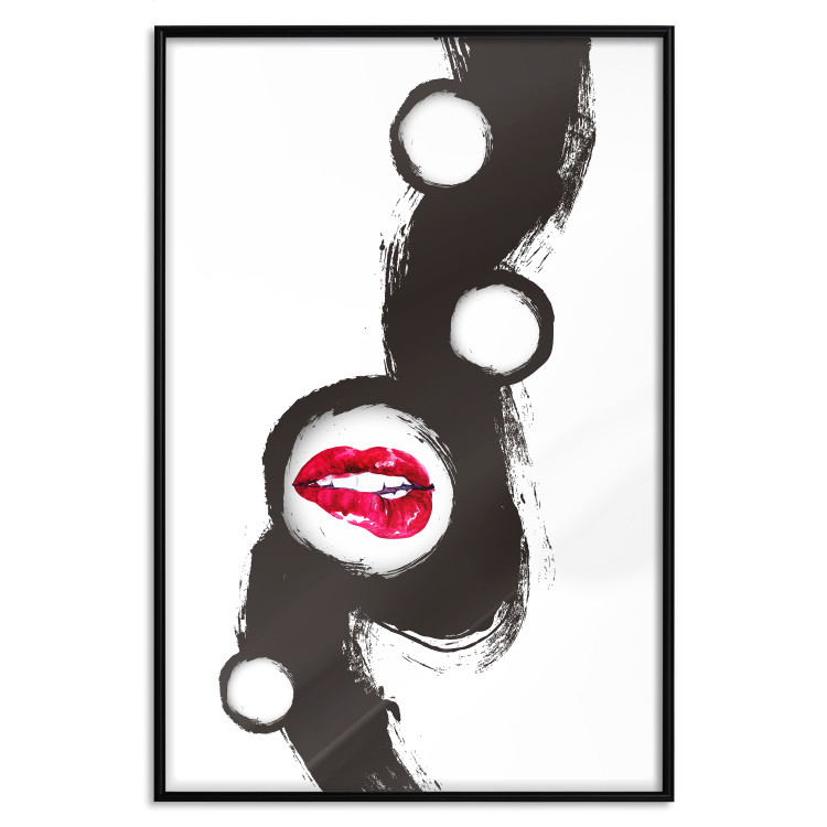 Wall Poster Bitten lips - black and white abstraction with a touch of red 115047 additionalImage 18