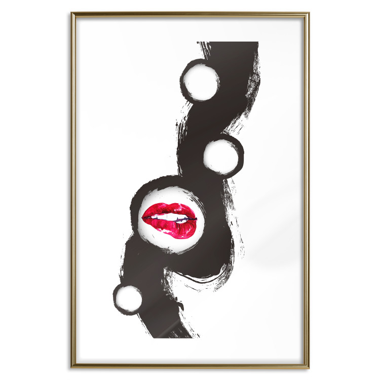 Wall Poster Bitten lips - black and white abstraction with a touch of red 115047 additionalImage 14